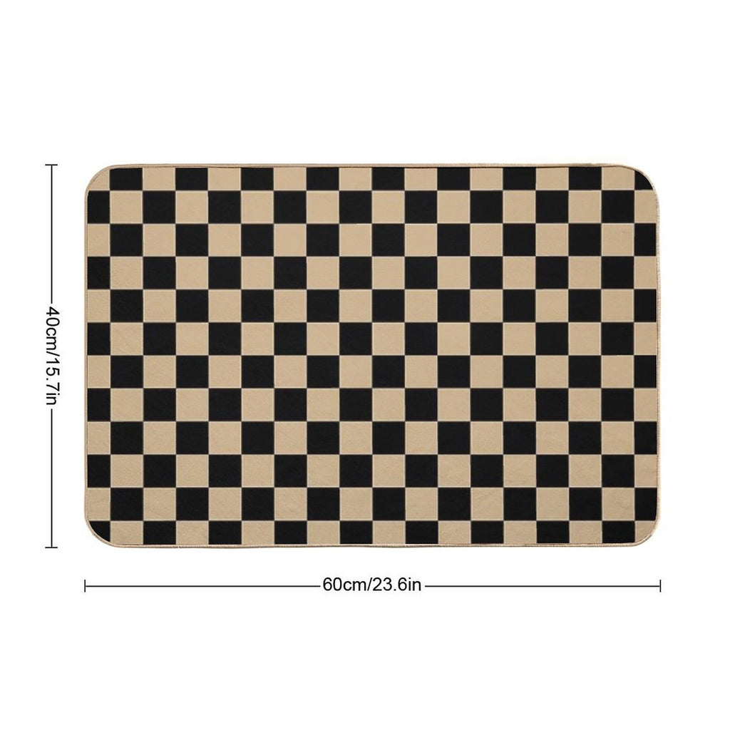 Black And Tan Brown Checkerboard  Pet-Safe Bath Mat