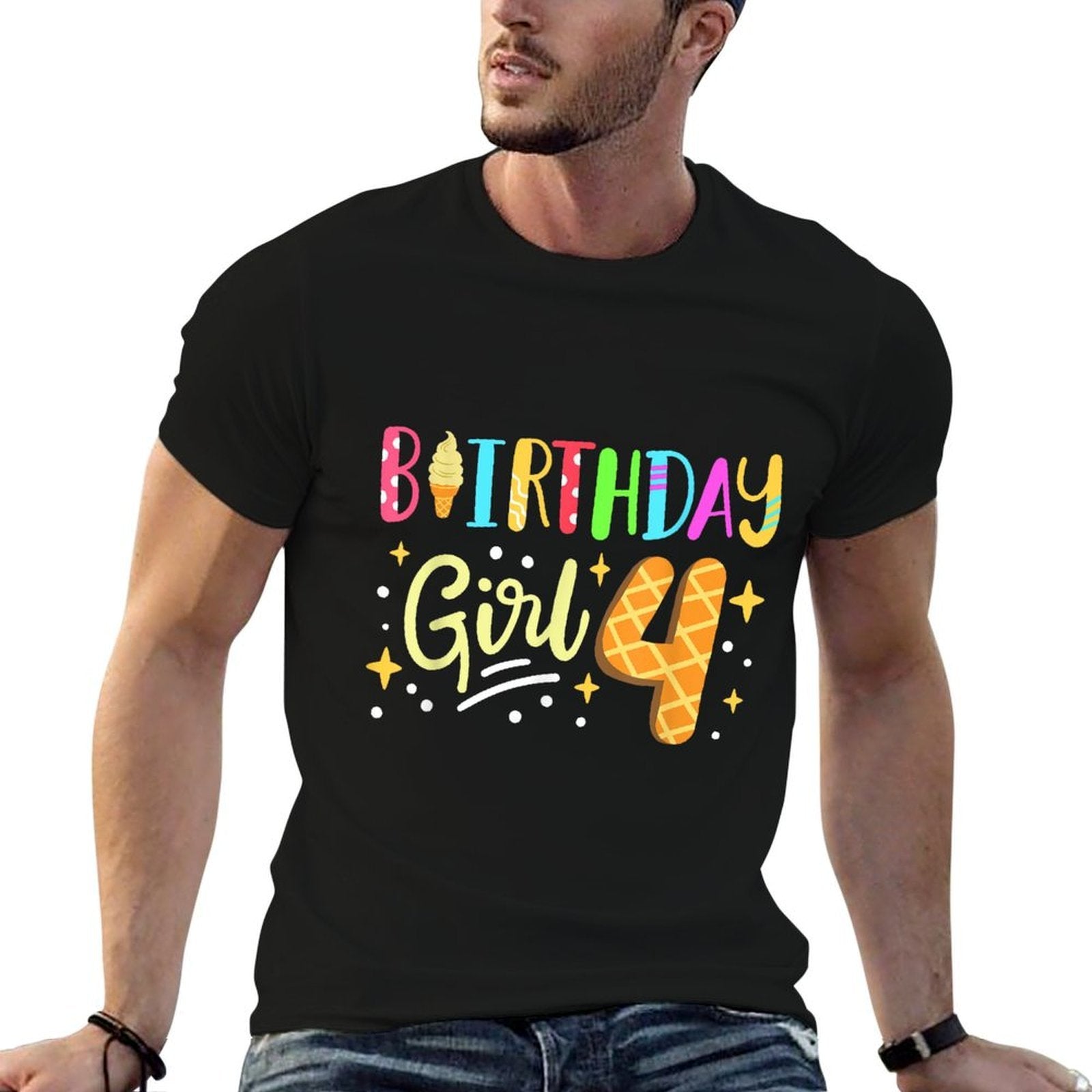 Kids 4th Birthday 4 Year Old Girls Ice Cream Party Family  Graphic-printed T-Shirt