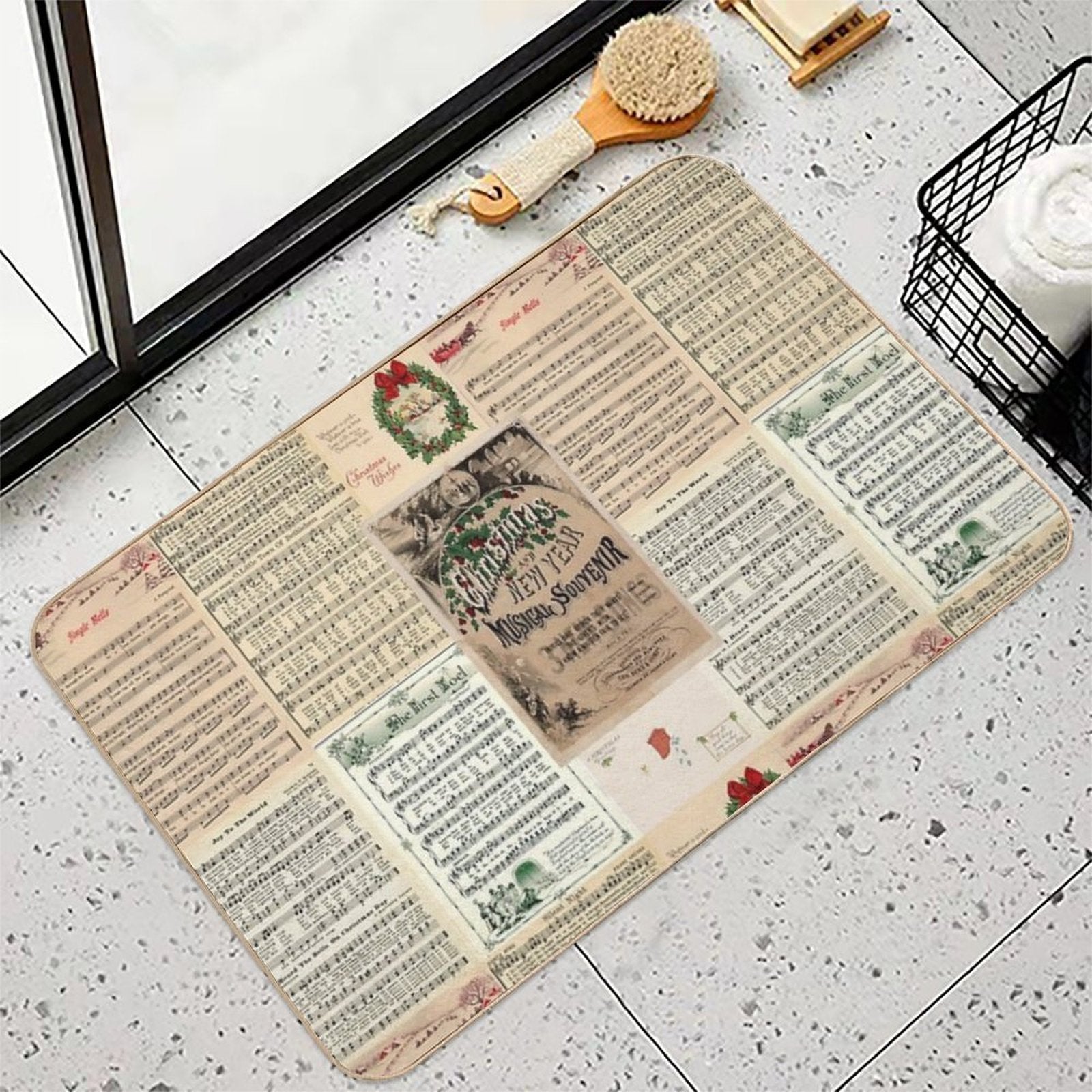Vintage Christmas Music Carols  Easy Maintenance Bath Mat