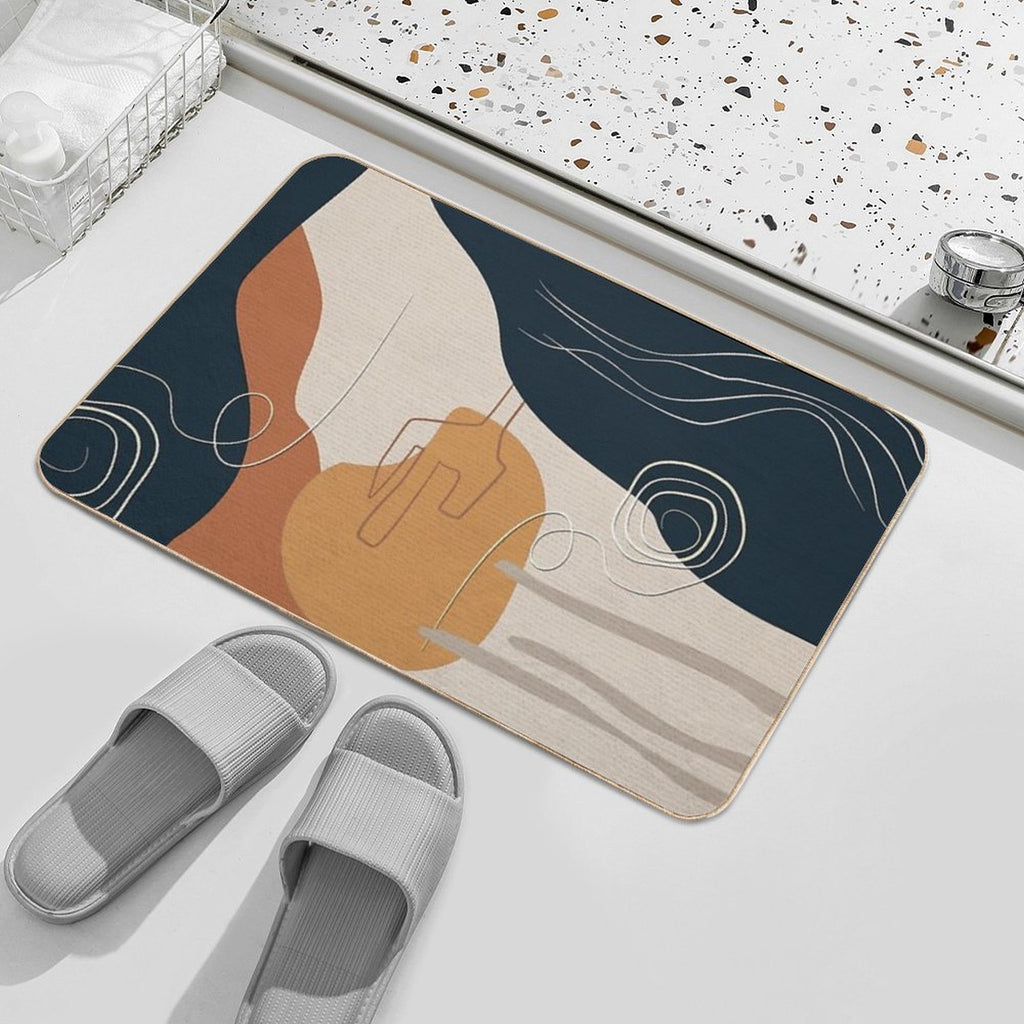 Abstract - Go with The Flow 2 in Navy And Ochre  Long-Lasting Bath Mat