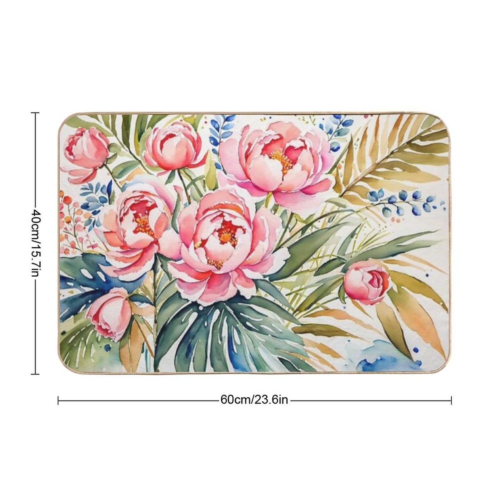 Beautiful Flower And Plant in Loose Watercolor Painting - Monstera Leaves- Blue Purple Peach Hydrangea, Hortensia, Peony And Ros  Versatile Bath Mat