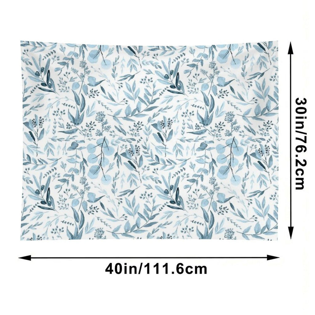 Little Blue Eucalyptus Leaves Botanical Pattern Tapestry