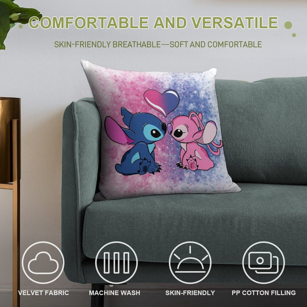 Stitch And Angel Soft Shrink-Resistant Throw Pillow