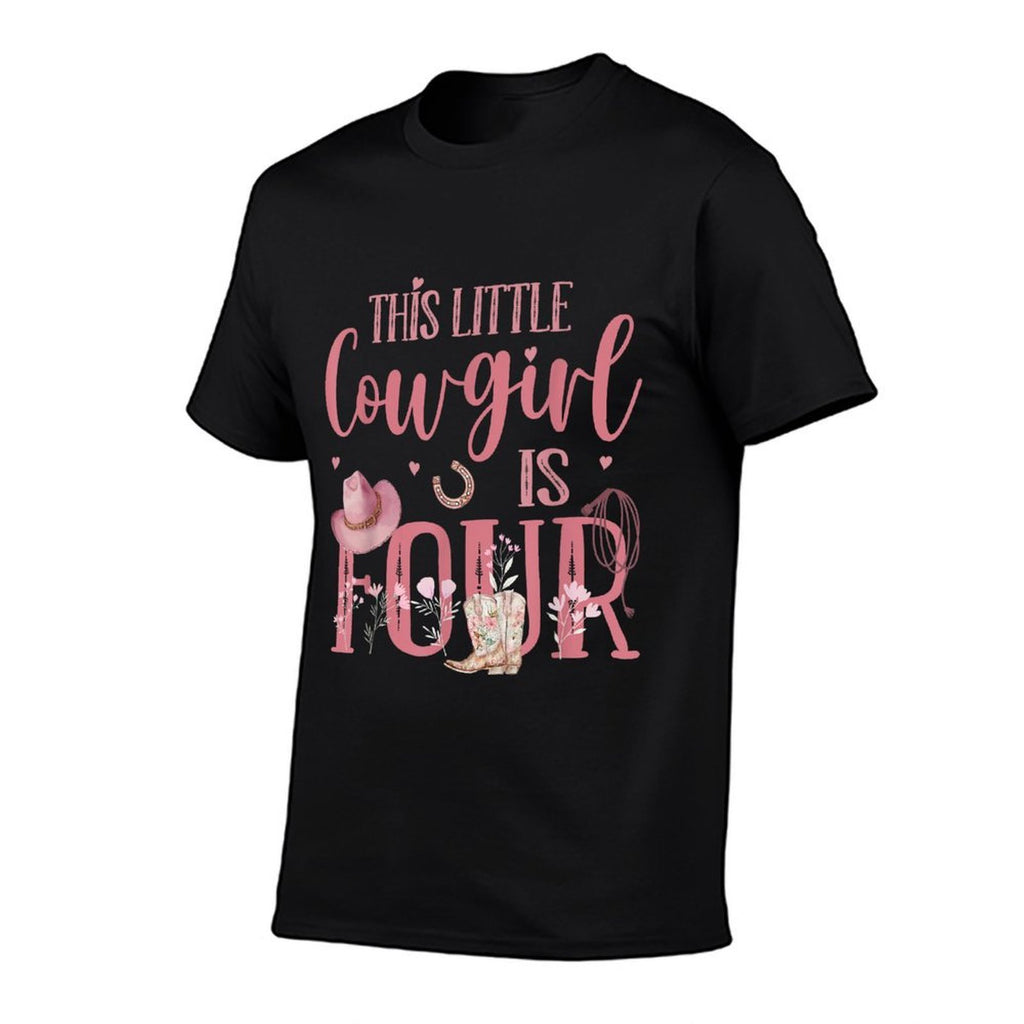 Cute Cowboy Cowgirl 4 Year Old Girl Birthday Gift Western Girls Black Small  Quick-drying T-Shirt