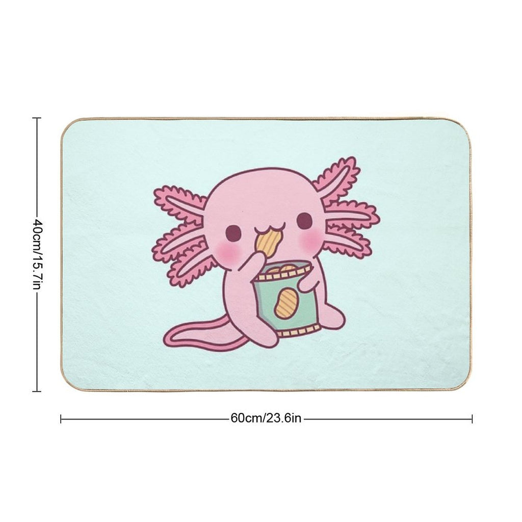 Cute Axolotl Eating Potato Chips  Odorless Bath Mat