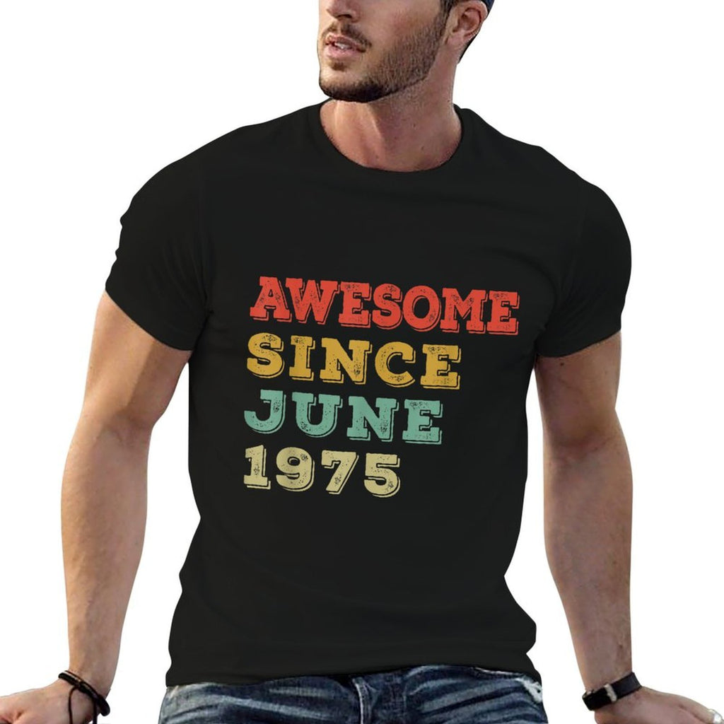 50 Years Old Awesome Since June 1975 50th Birthday Gifts  Ribbed Collar T-Shirt