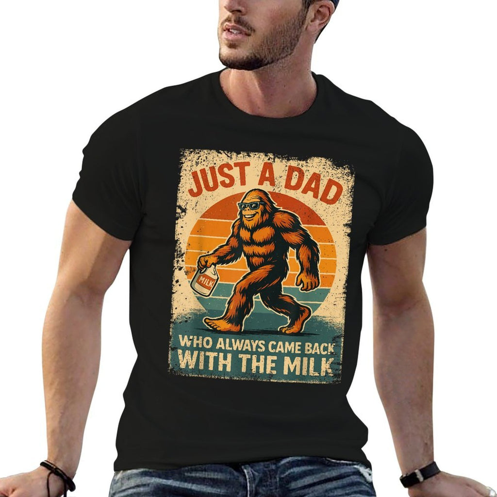 Bigfoot Papa Just A Dad Who Always Came Back With The Milk  Heathered Texture T-Shirt