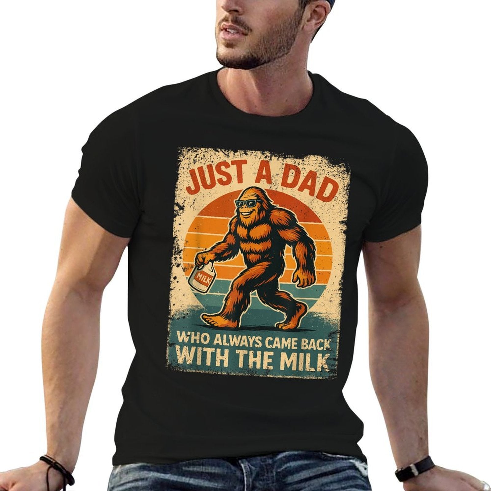 Bigfoot Papa Just A Dad Who Always Came Back With The Milk  Heathered Texture T-Shirt