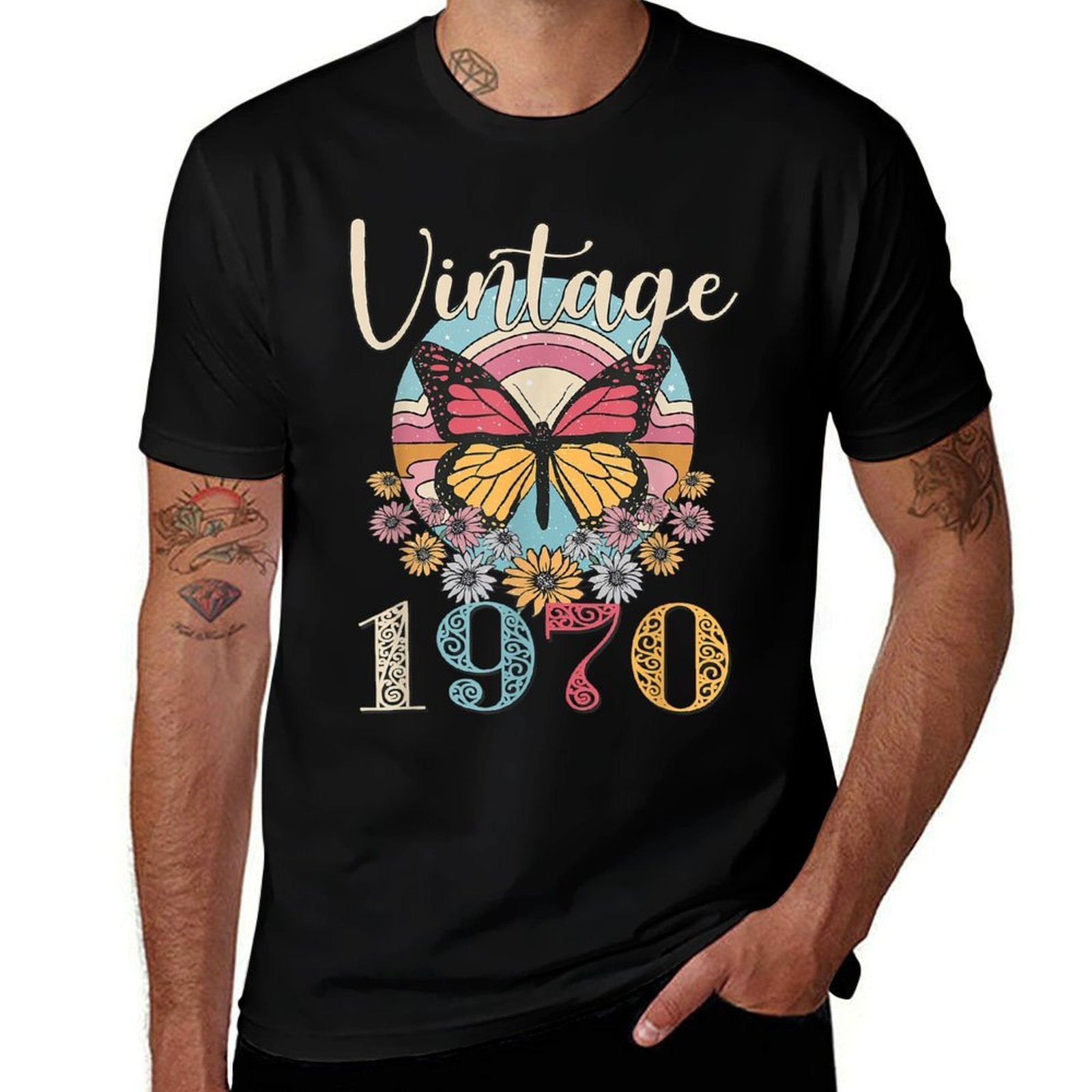 Vintage 52th 1970 Butterfly Floral Birthday Women Mom Gifts  Soft T-Shirt