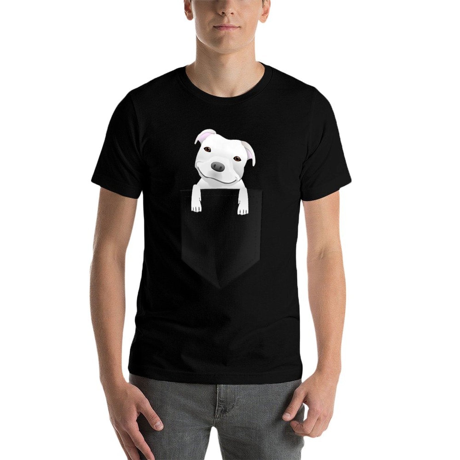 Pocket Pitbull White Puppy Cute  Easy-care T-Shirt