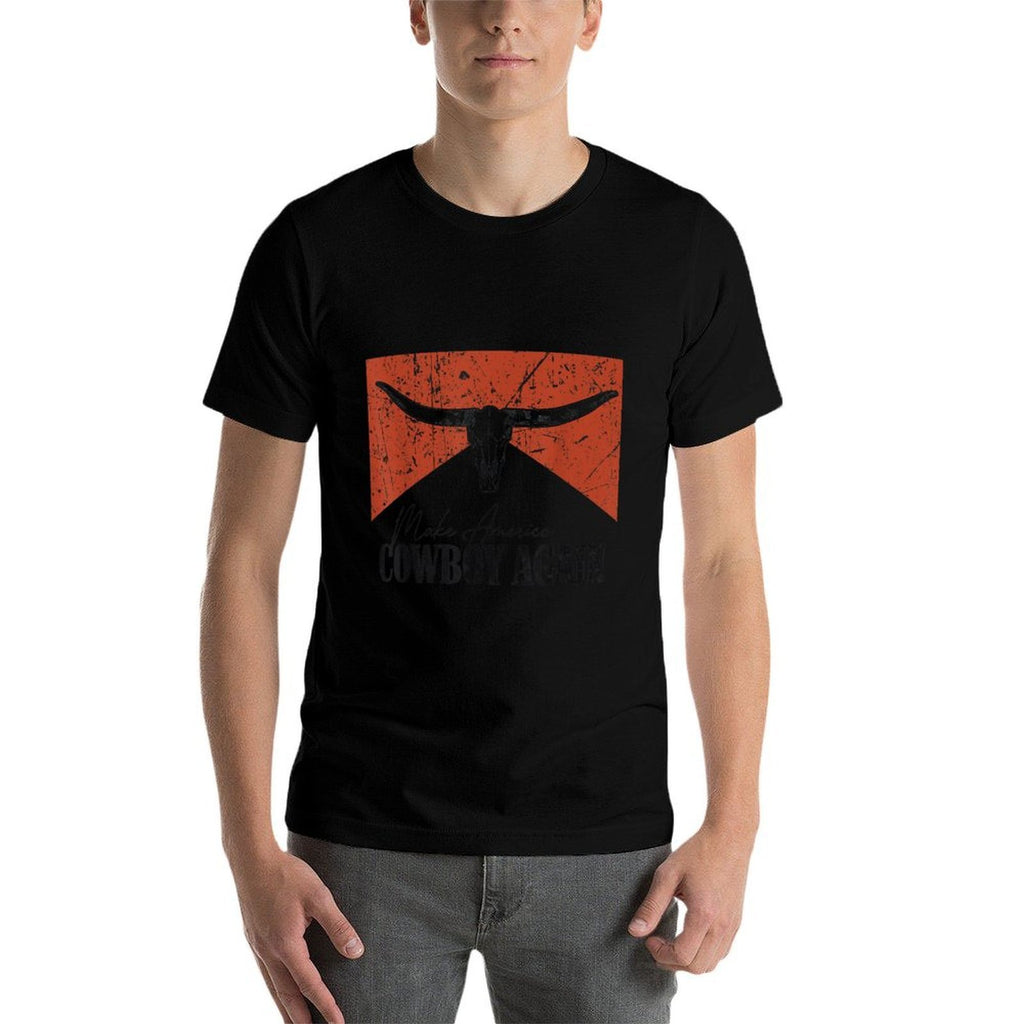 Vintage Bull Skull Makes America A Cowboy Again Country  Graphic-printed T-Shirt