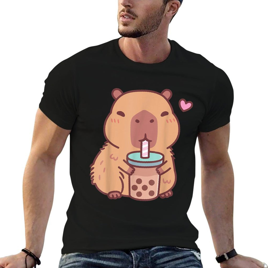 Cute Capybara Kawaii Anime Drinking Bubble Tea Lover Girls  Moisture-wicking T-Shirt