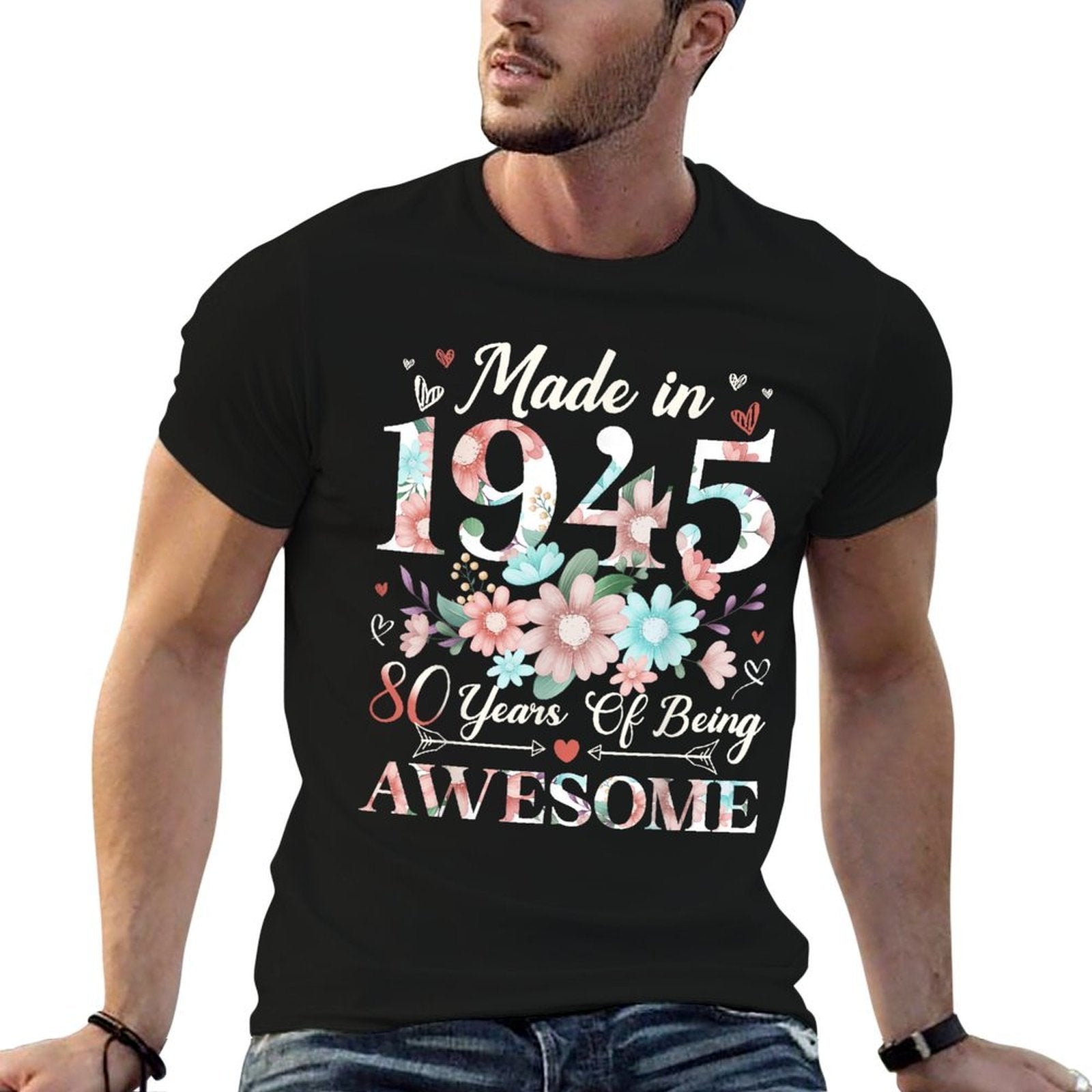 80 Year Old Made In 1945 Floral 80th Birthday Women  Durable T-Shirt