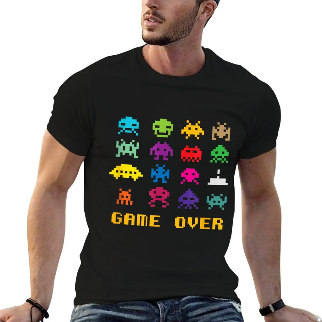 Game Over Retro Alien Invaders Tshirt 80s 8-bit Video Game  Breathable T-Shirt