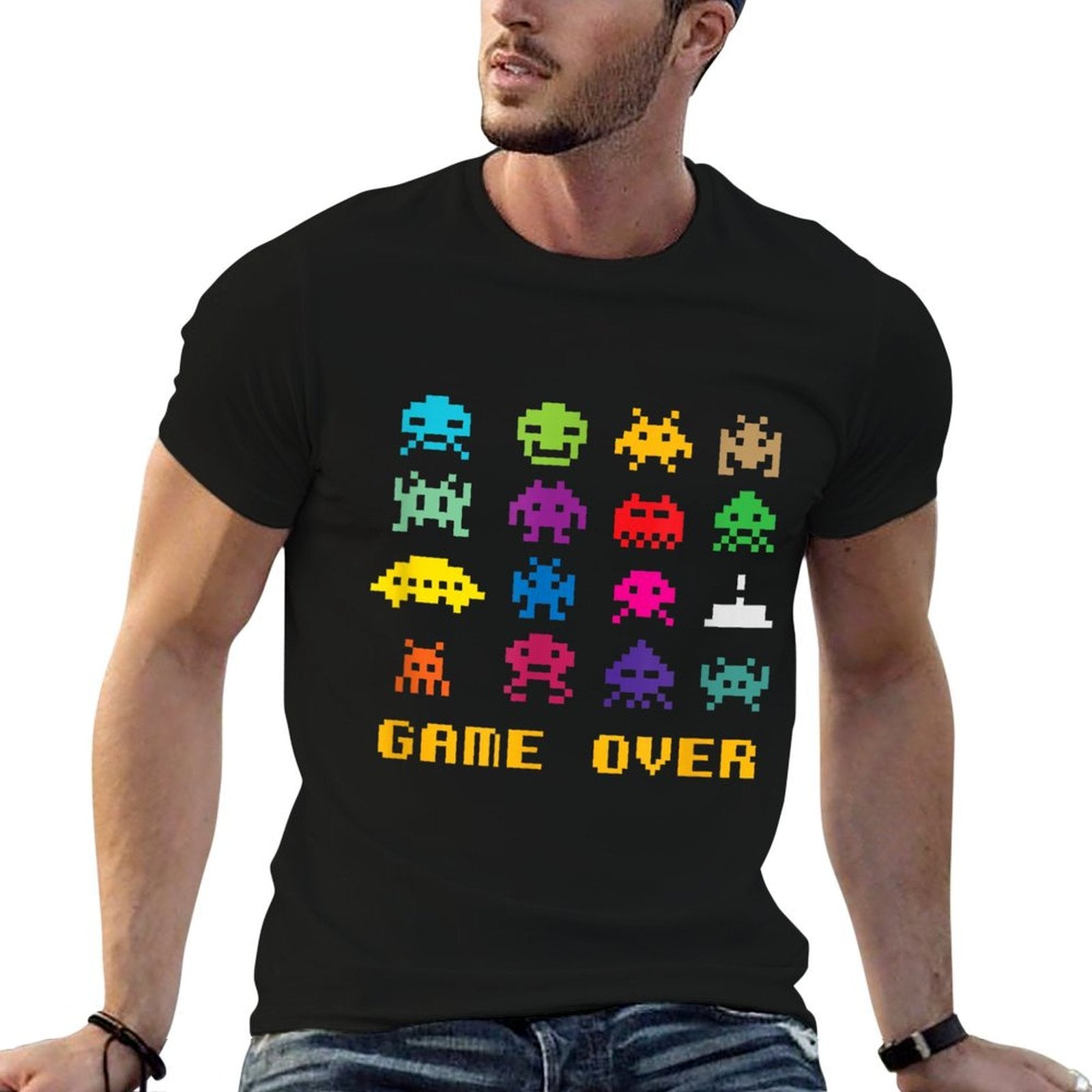 Game Over Retro Alien Invaders Tshirt 80s 8-bit Video Game  Breathable T-Shirt
