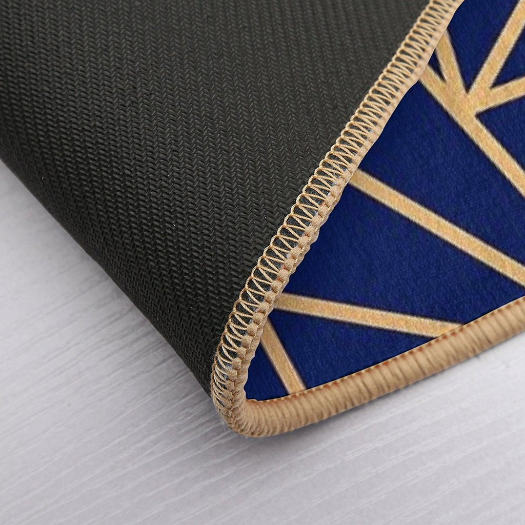 Blue And Gold Geometric Art Deco Lines  Anti-Trip Bath Mat