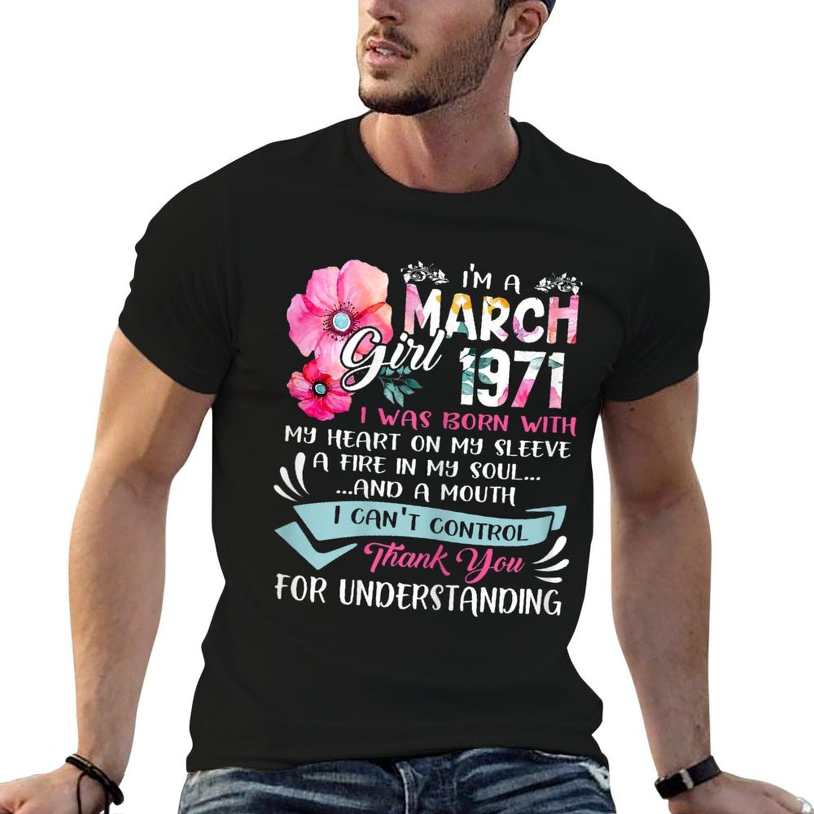 Awesome Since 1971 50th Birthday I'm A March Girl 1971  Oversized Silhouette T-Shirt