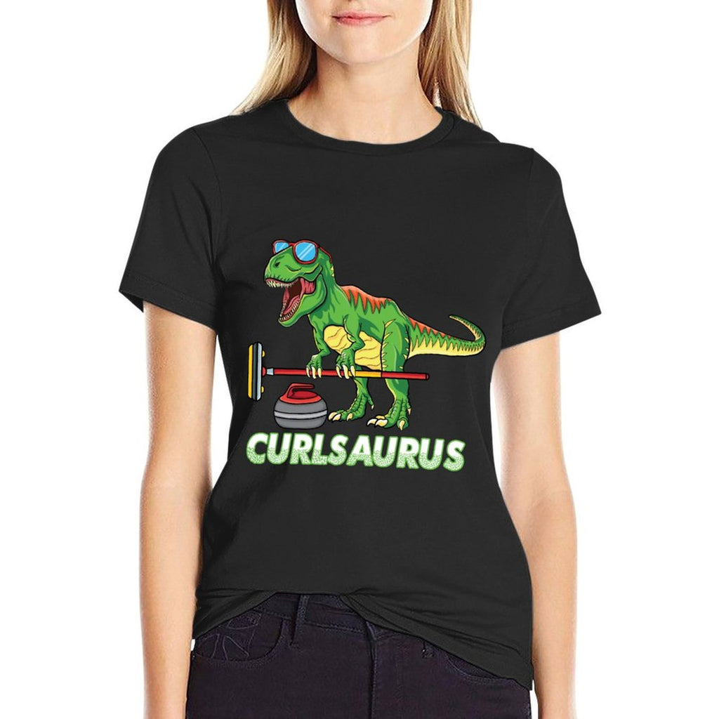 Cool Dinosaur Curling T Rex Curler Winter Ice Sports Curling  Classic T-Shirt