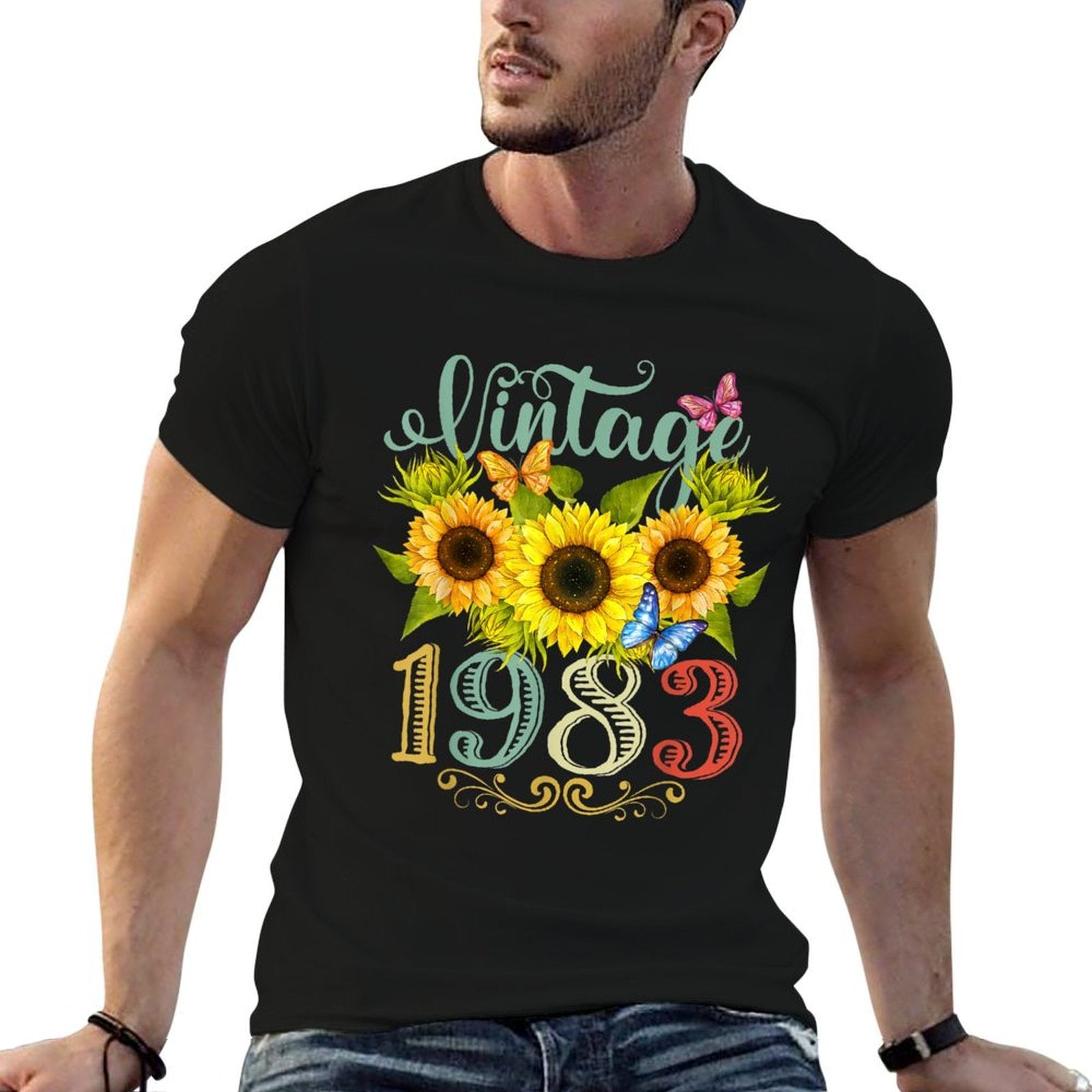 Sunflower Floral Butterfly Vintage 1983 Funny 40th Birthday  Versatile T-Shirt