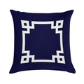 Greek Key Square White On Navy Blue Soft Short Plush Fabric Throw Pillow