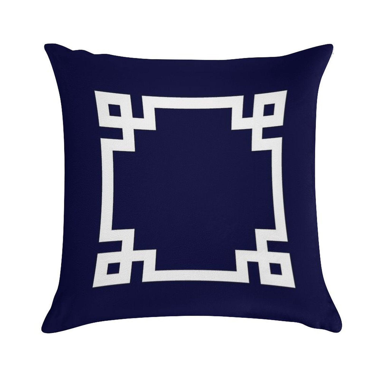 Greek Key Square White On Navy Blue Soft Short Plush Fabric Throw Pillow