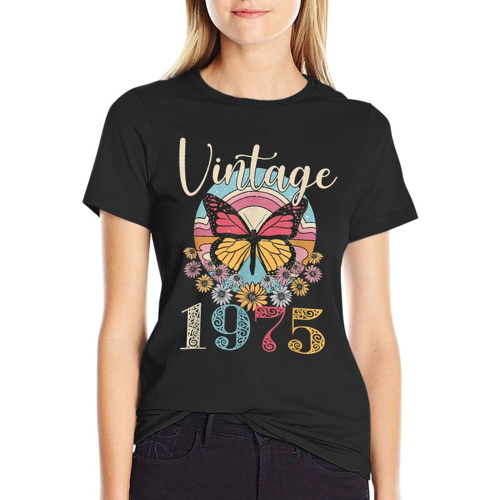 Vintage 47th 1975 Butterfly Floral Birthday Women Mom Gifts  Classic T-Shirt