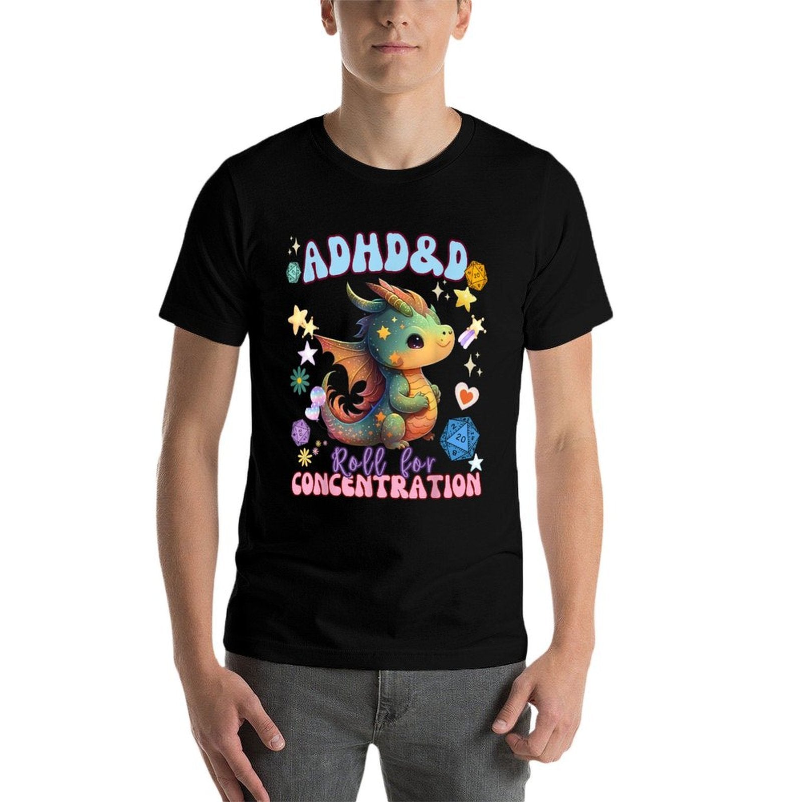 ADHDD Roll For Concentration Cute Watercolor Dragon  Durable T-Shirt