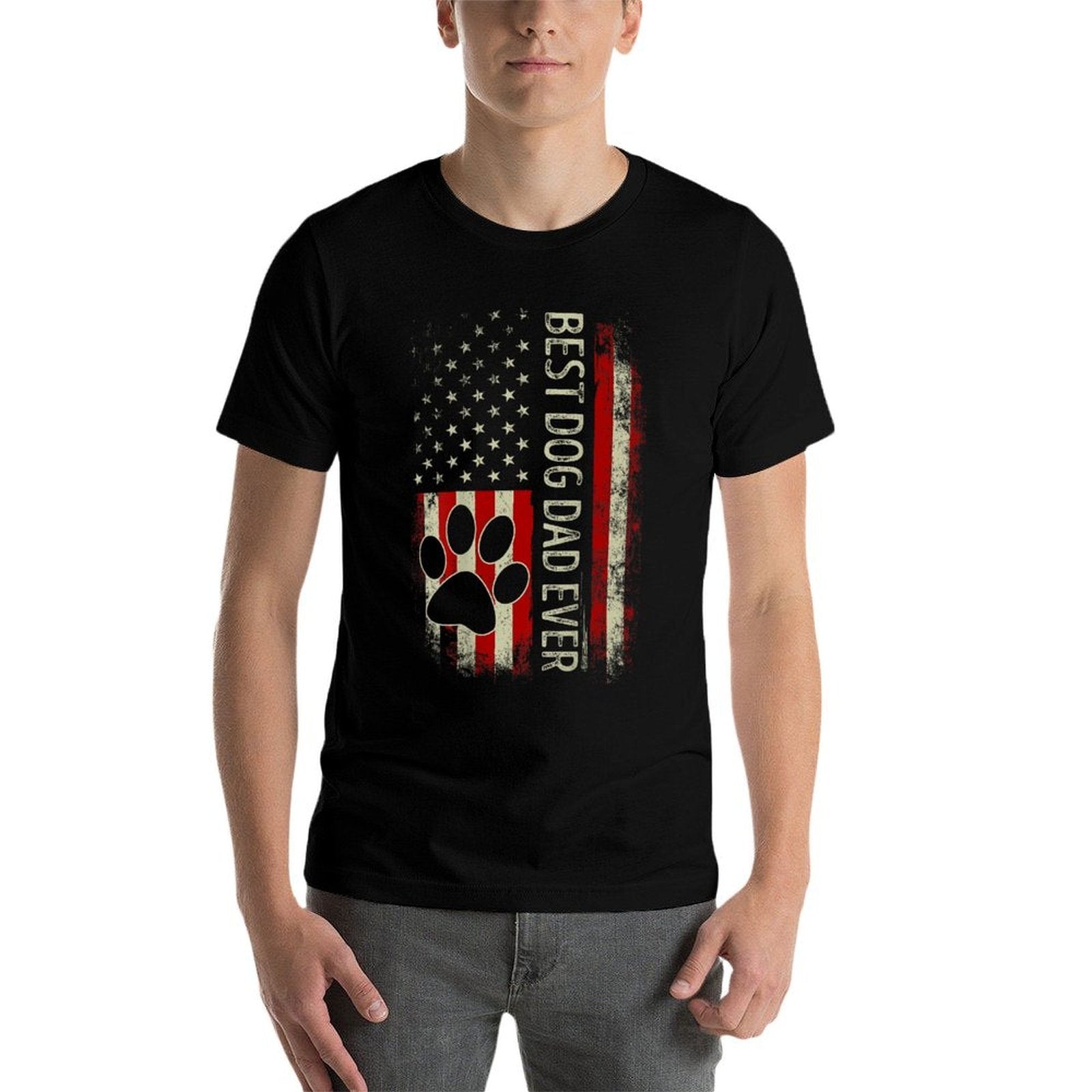 Vintage American Funny Dad Fathers Day Dog Dad On Back  Trendy Pattern T-Shirt