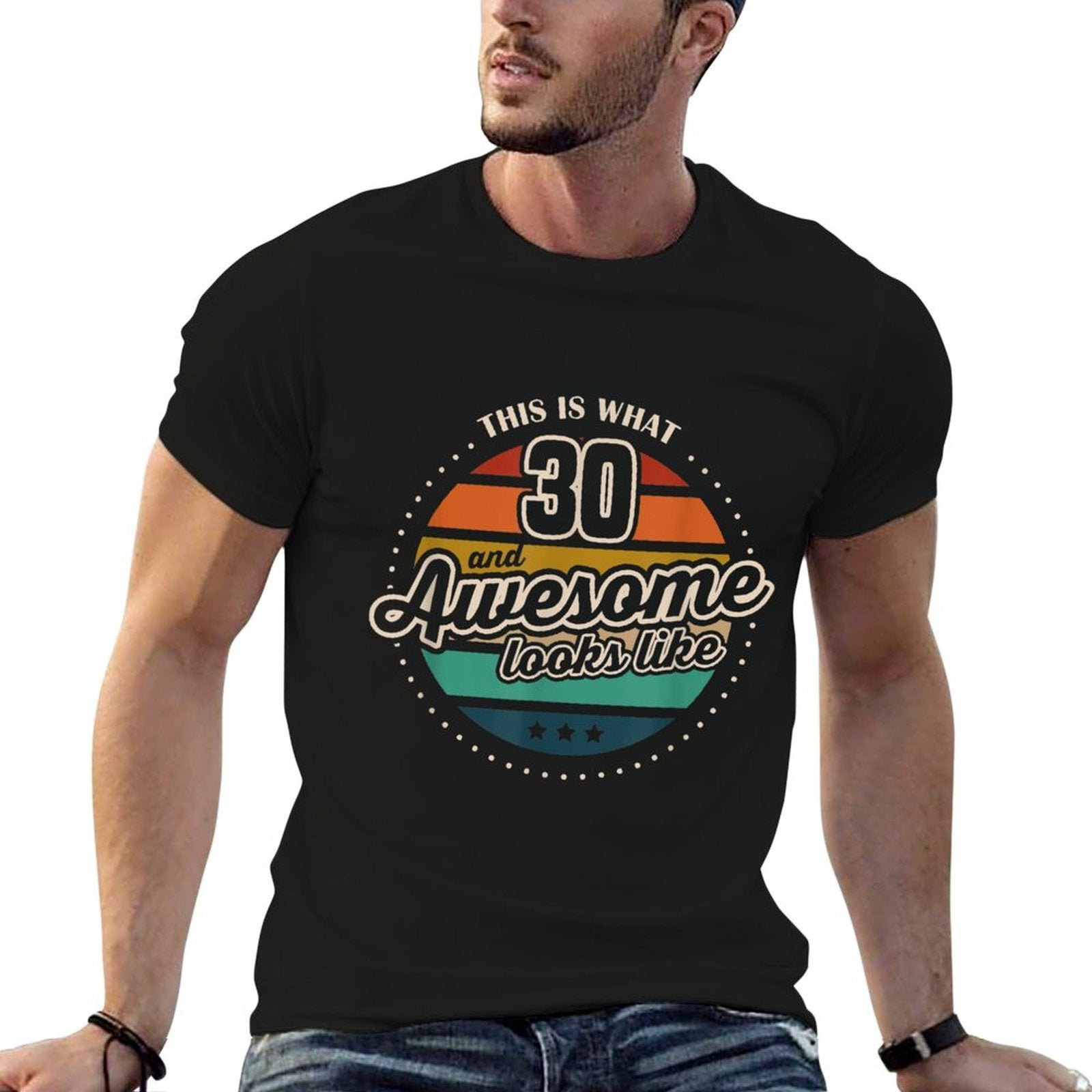 This Is What 30 And Awesome Looks Like 30th Birthday  Ribbed Collar T-Shirt