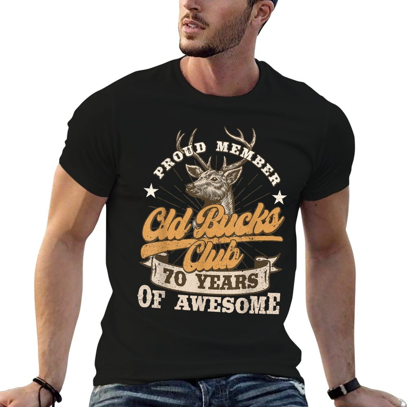 Hunter 70th Birthday Old Bucks Club 70 Years of Awesome Men  Rolled Sleeves T-Shirt