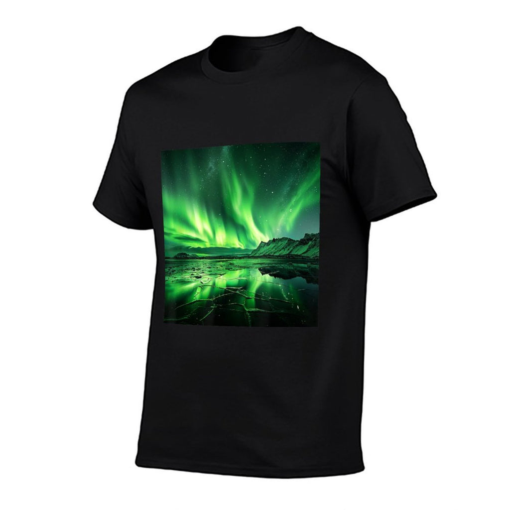 Northern Lights Sky Aurora Borealis Mountain Landscape  Trendy Pattern T-Shirt