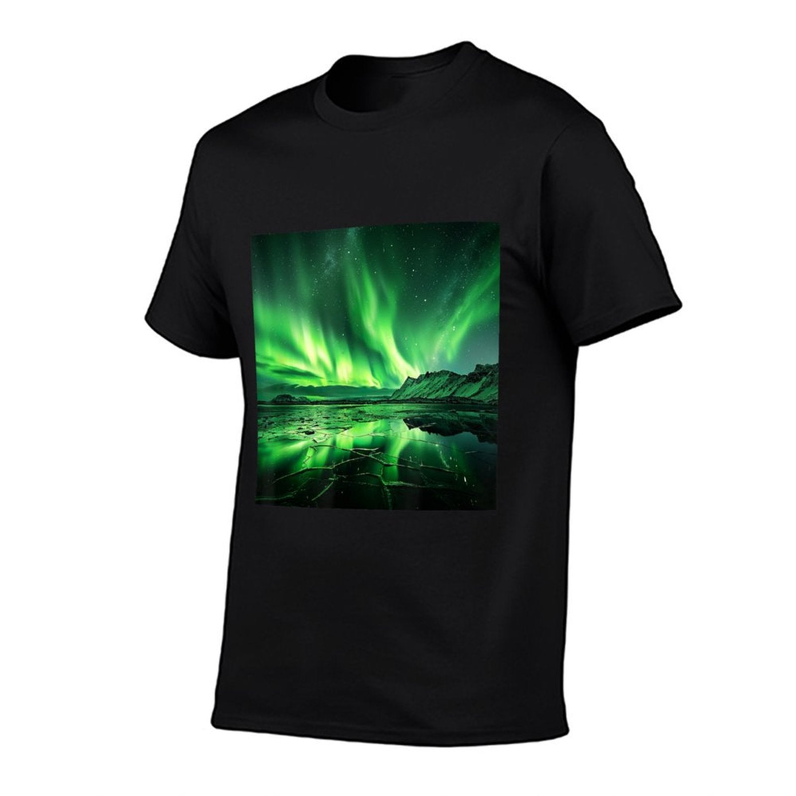 Northern Lights Sky Aurora Borealis Mountain Landscape  Trendy Pattern T-Shirt
