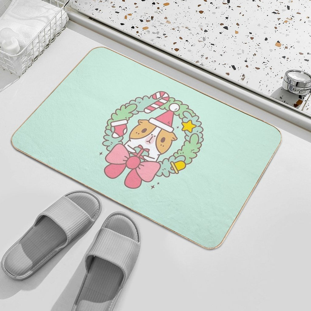 Bubu The Guinea Pig, Christmas Wreath  Odorless Bath Mat