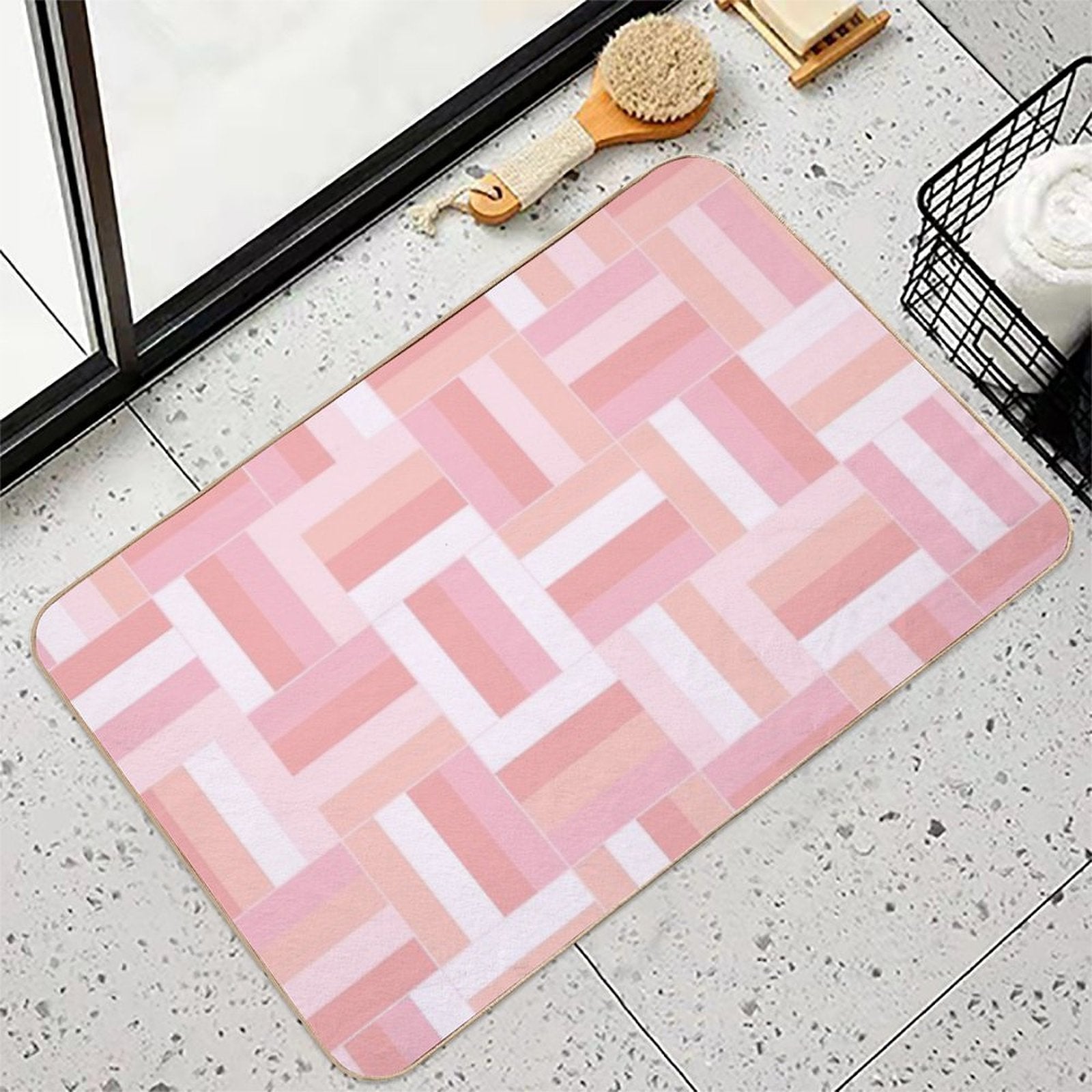 Pink Vibes Basketweave Pattern  Long-Lasting Bath Mat