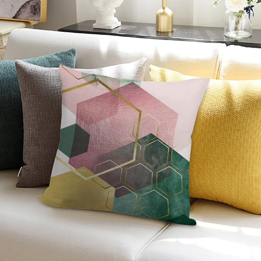 Emerald Green And Pink Geo No 3 Soft Home Decor Throw Pillow