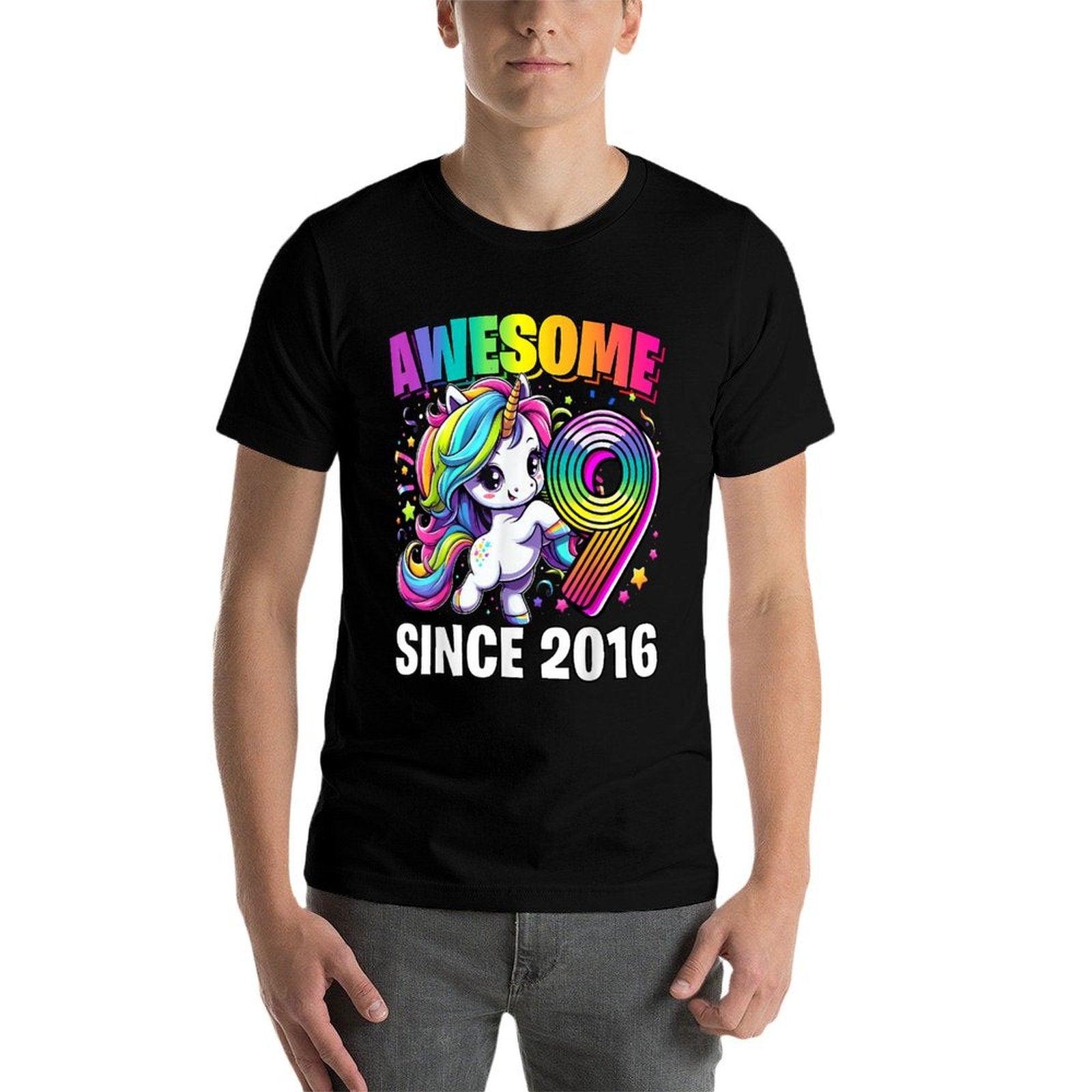 Unicorn 9th Birthday 9 Year Old Unicorn Party Girls Outfit  Moisture-wicking T-Shirt