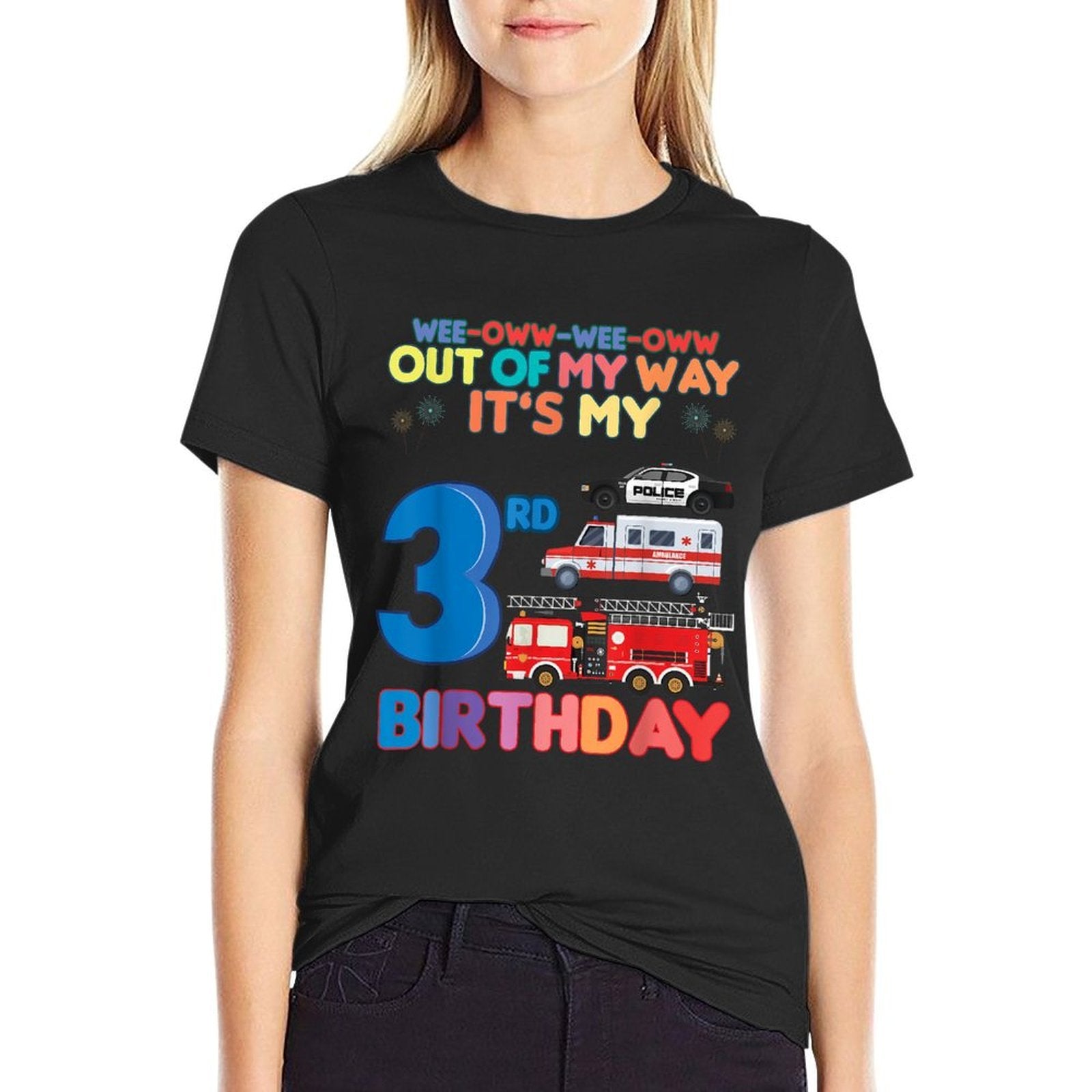 Out of My Way It's My 3rd Birthday Rescue Vehicles Birthday  Odor-resistant T-Shirt