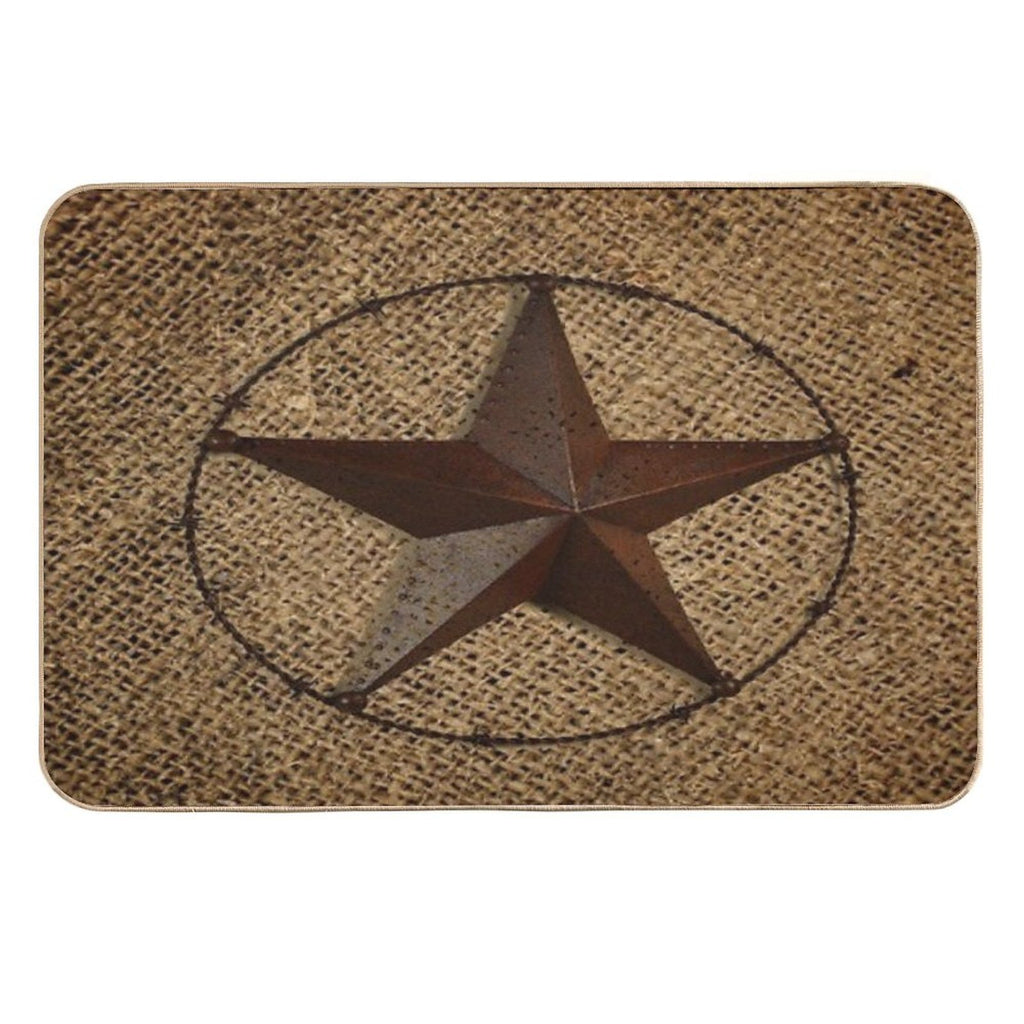 Rustic Western Country Burlap Star Durable Bath Mat