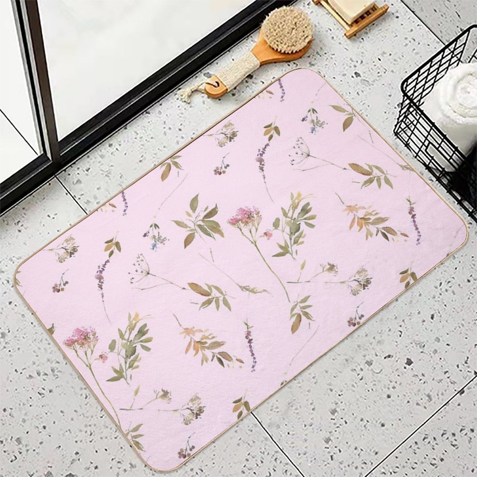 Happy Birthday Mom Pink Flowers  High-Traffic Bath Mat