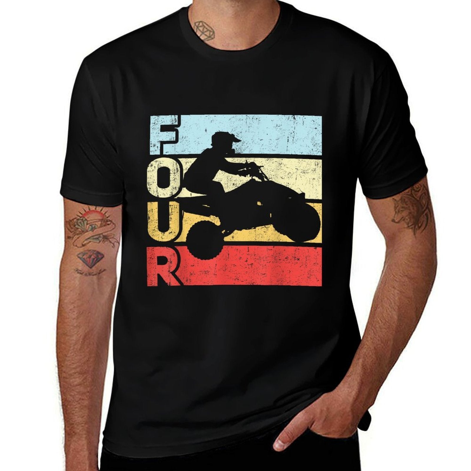 ATV 4th Birthday Party ATV 4 Wheeler Quad Theme Birthday  Heathered Texture T-Shirt