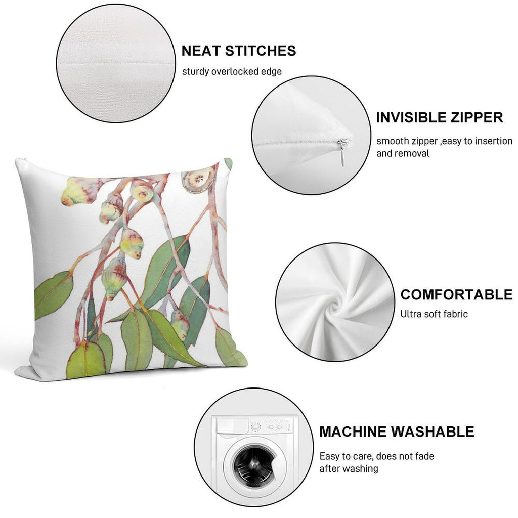 Australian Native Eucalyptus Tree Branch Watercolour Soft Hidden Zipper Throw Pillow