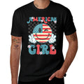 Retro American Girl 4th of July Smile Checkered Womens Girls  Tagless Design T-Shirt