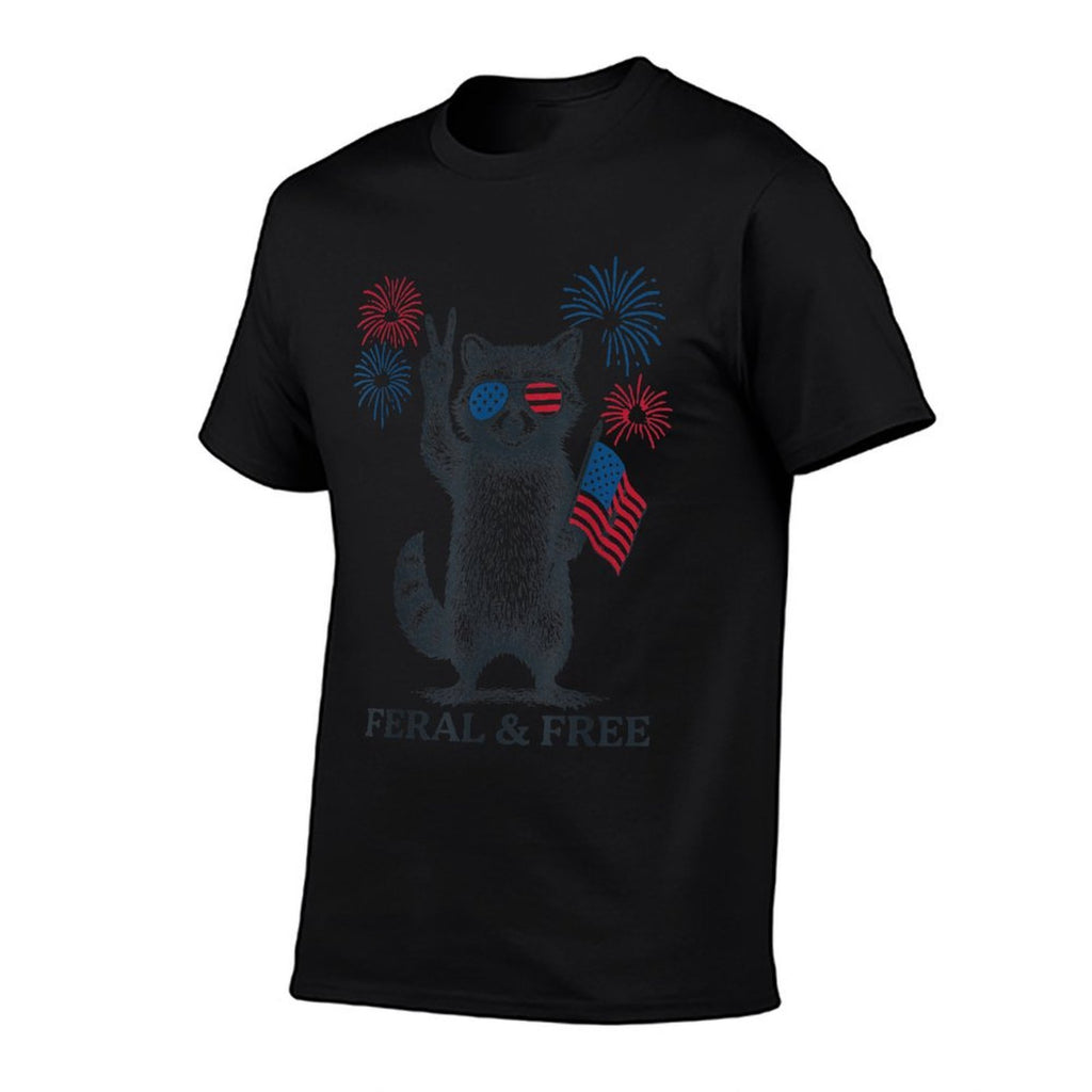Feral And Free Funny Raccoon Feral But Free 4th Of July  Oversized Silhouette T-Shirt