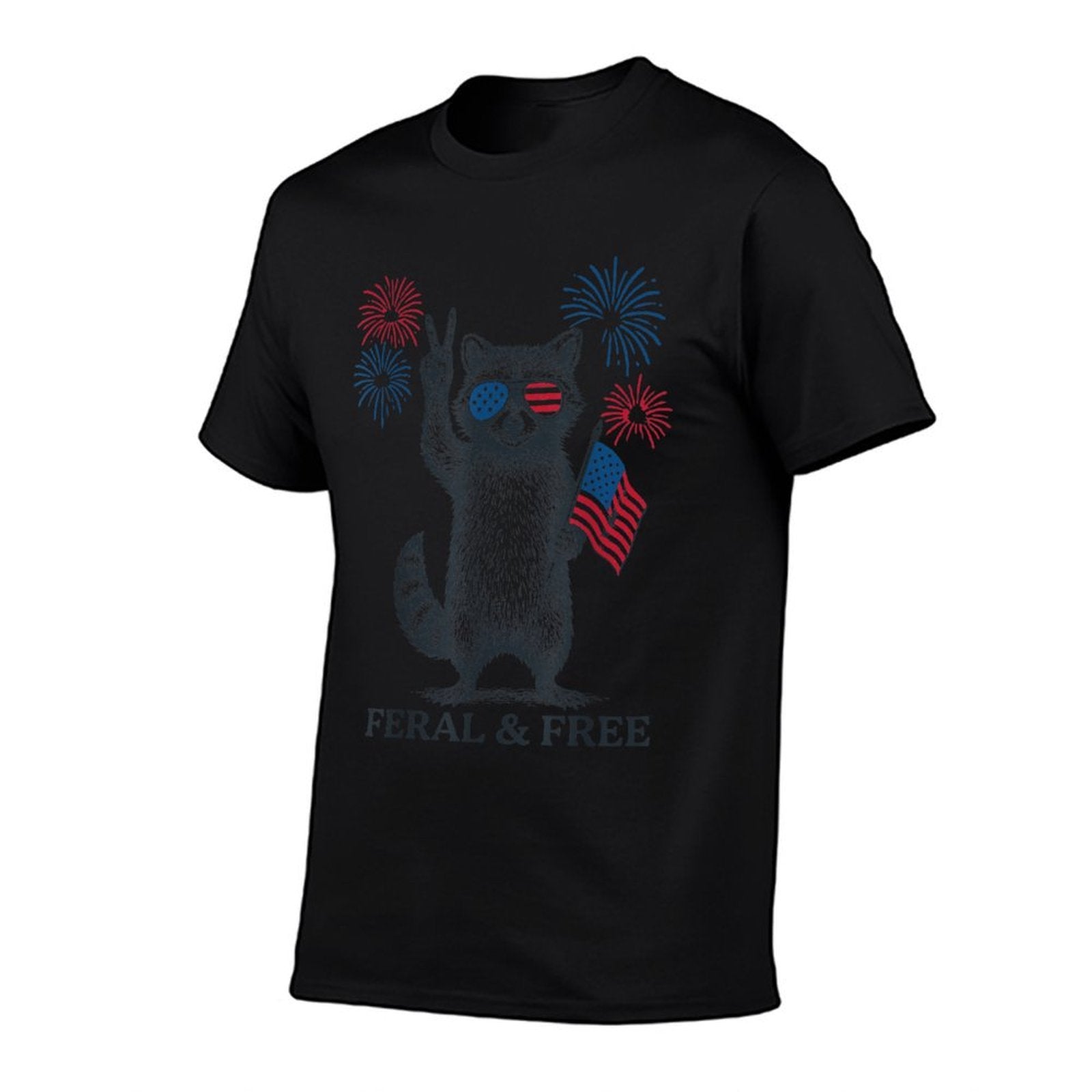Feral And Free Funny Raccoon Feral But Free 4th Of July  Oversized Silhouette T-Shirt