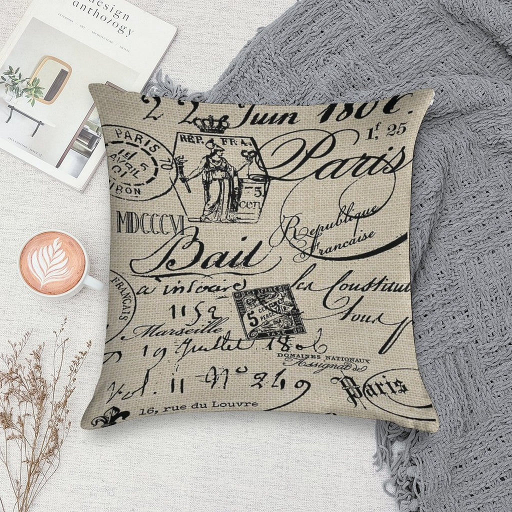 French Script Pillow Soft Hidden Zipper Throw Pillow