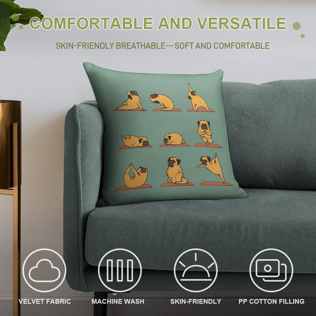 Pug Yoga Soft Easy Maintenance Throw Pillow