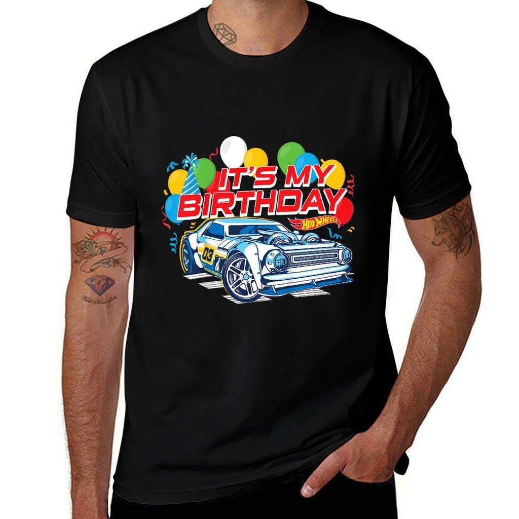 Kids Hot Wheels Its My Birthday Balloons And Confetti  Rolled Sleeves T-Shirt