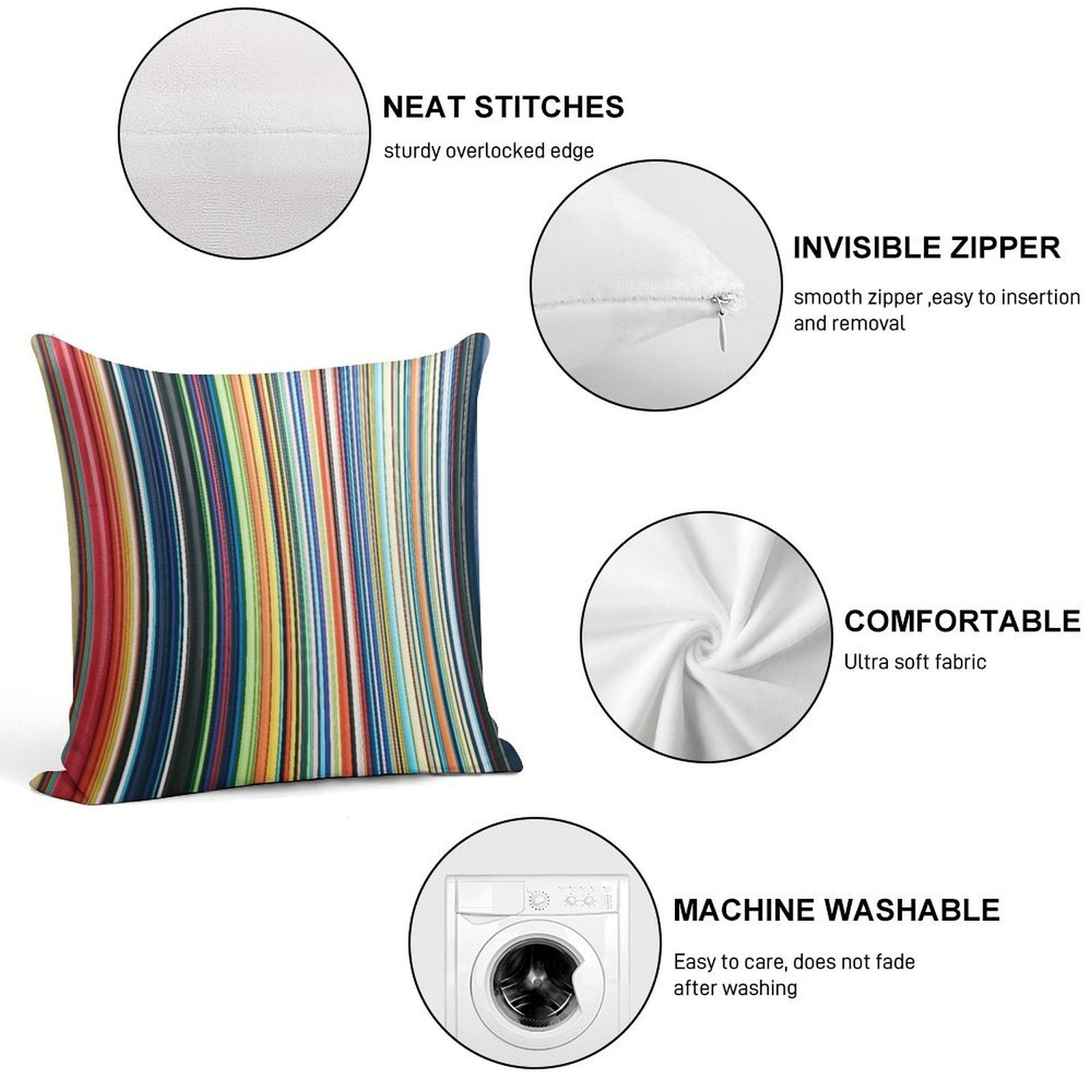 Multicolored Stripes Soft Durable Construction Throw Pillow