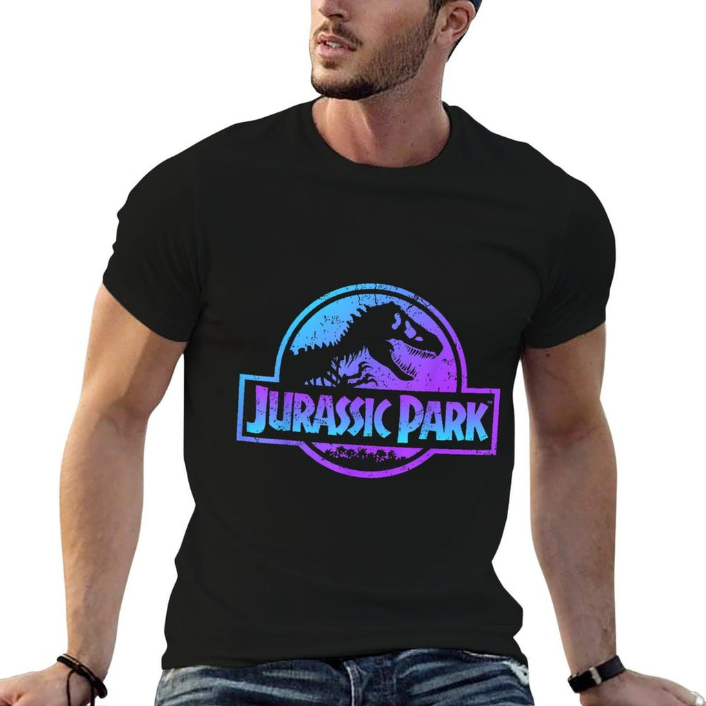 Jurassic Park Blue & Purple Fossil Logo Graphic  Heathered Texture T-Shirt