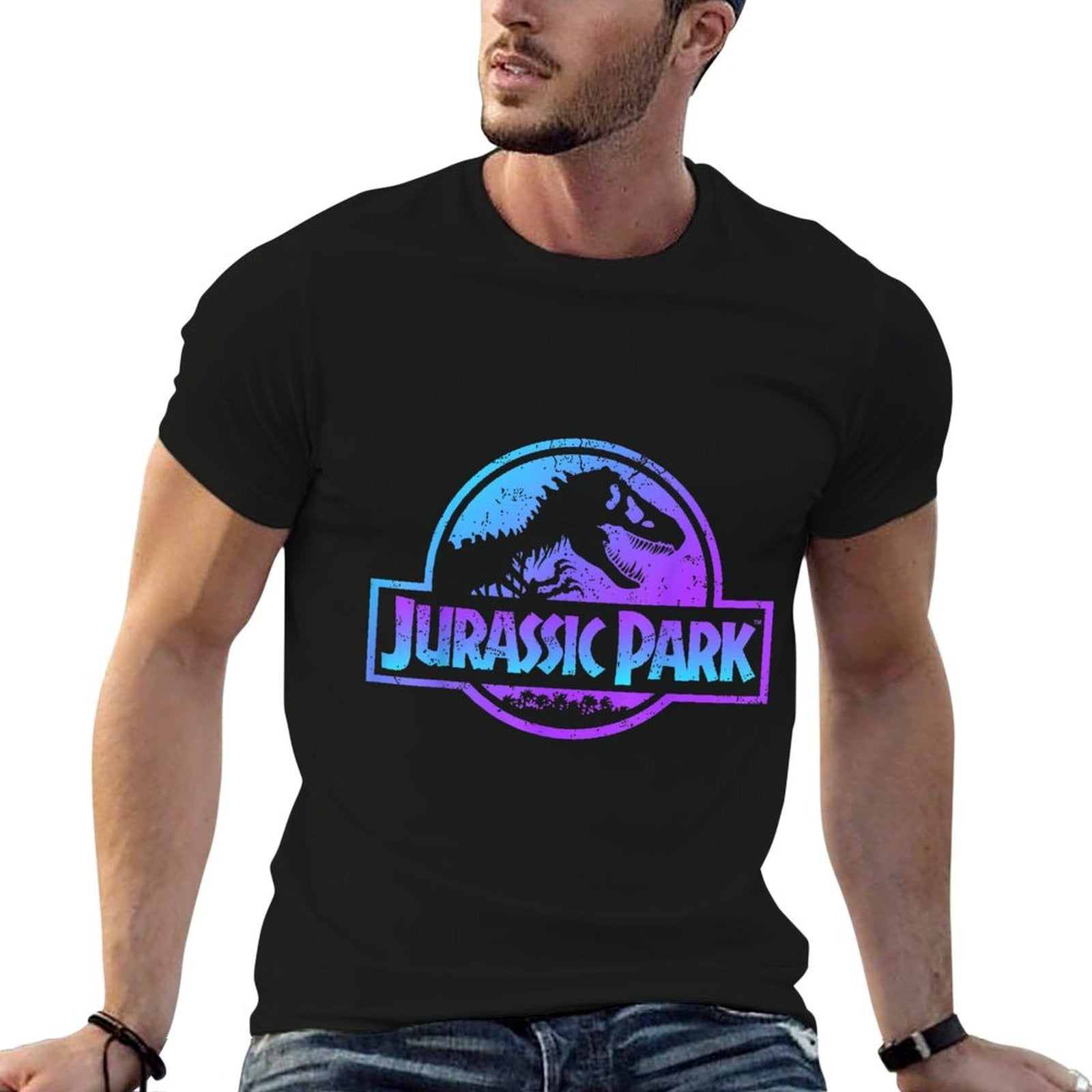 Jurassic Park Blue & Purple Fossil Logo Graphic  Heathered Texture T-Shirt